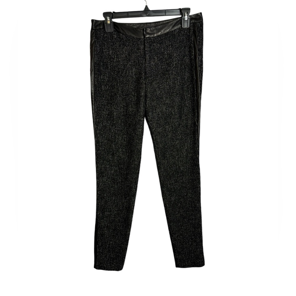 Marna Ro Black White Tweed Lamb Leather Lined Skinny Pant Size Small